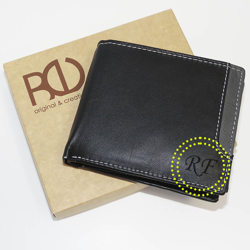 Pánská černá/šedá kožená peněženka BULL Leather s monogramem (ražba)