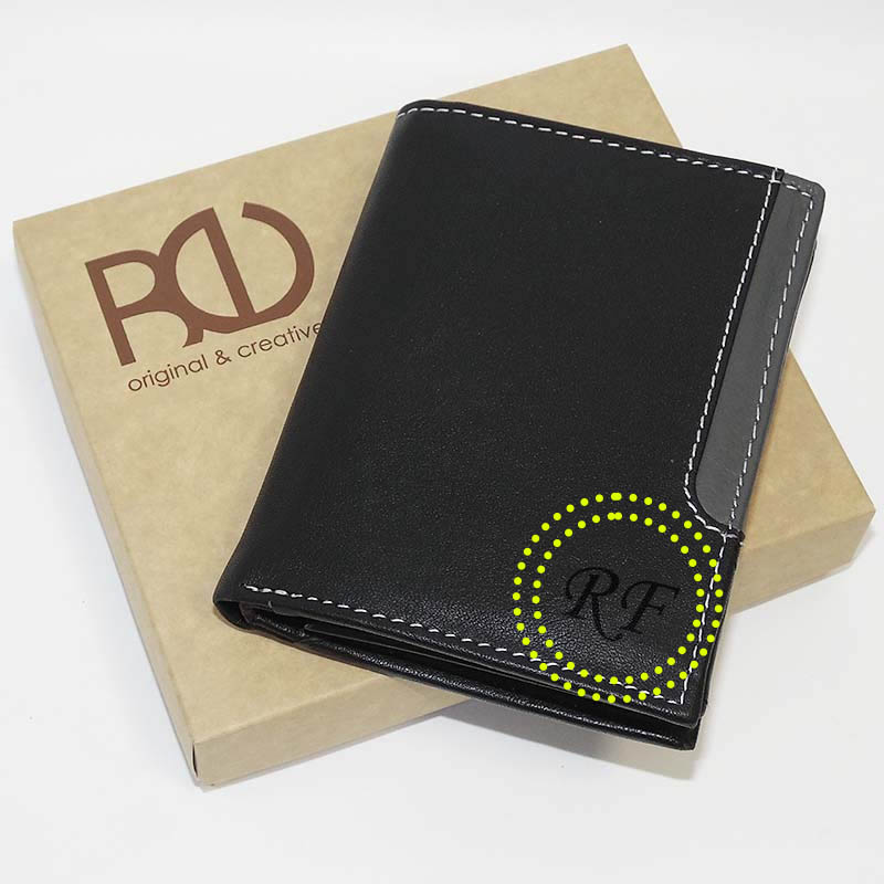 Pánská černá/šedá kožená peněženka BULL Leather s monogramem (ražba)