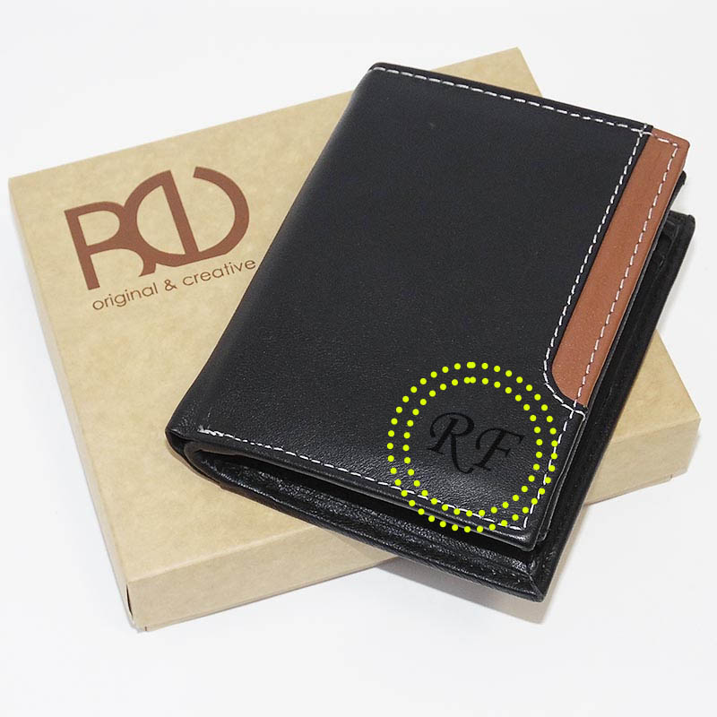 Pánská černá/hnědá kožená peněženka BULL Leather s monogramem (ražba)