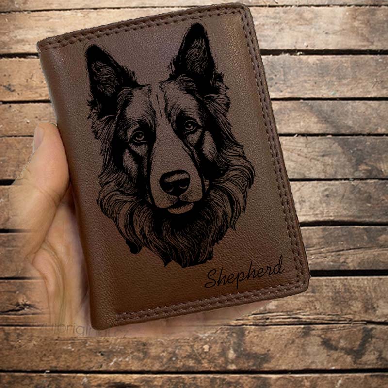 Kožená peněženka se psem BOHEMIAN SHEPHERD nebo jakákoliv rasa, navíc jméno a text | více barev a typů kůže