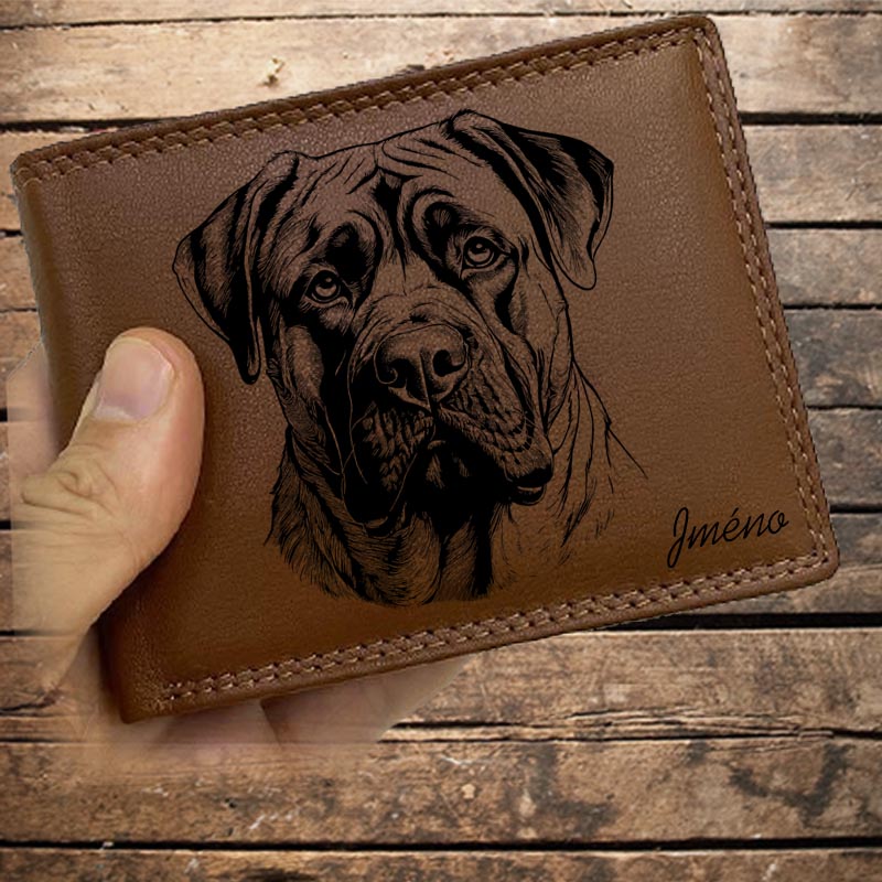 Kožená peněženka se psem BOERBOEL nebo jakákoliv rasa, navíc jméno a text | více barev a typů kůže