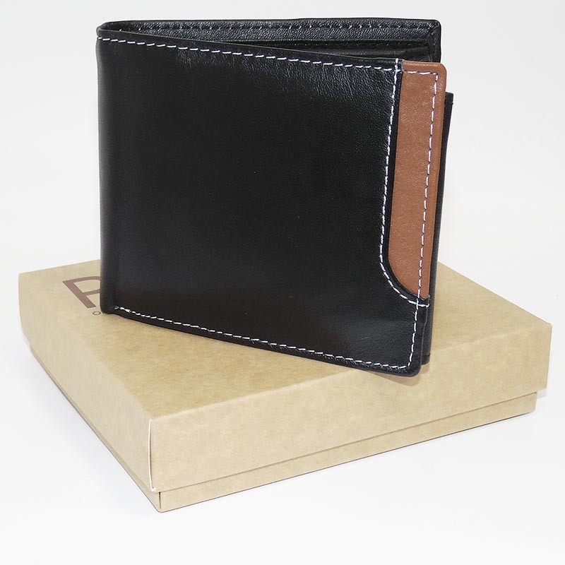 Pánská černá/hnědá kožená peněženka BULL Leather s monogramem (ražba)