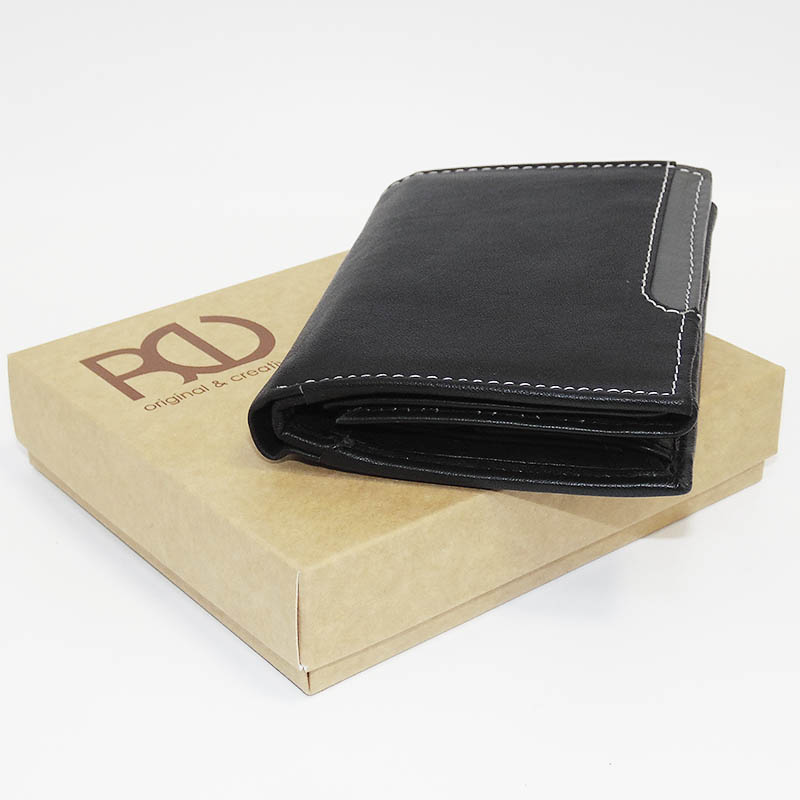 Pánská černá/šedá kožená peněženka BULL Leather s monogramem (ražba)
