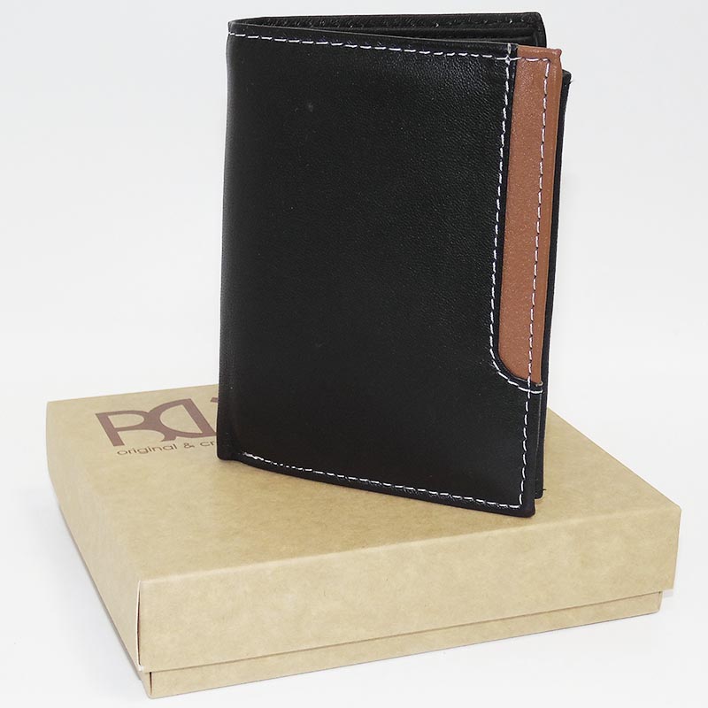 Pánská černá/hnědá kožená peněženka BULL Leather s monogramem (ražba)
