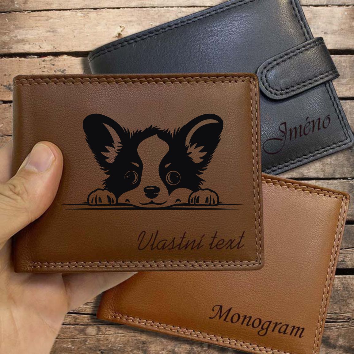 S pejskem WELSH CORGI PEMBROKE, více barev kůže a typů, dámská kožená peněženka se psem a jménem | OUTLET TvujOriginal.cz