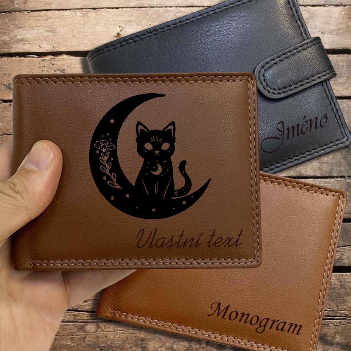 MAGIE | 09 |, více barev kůže a typů, pánská kožená peněženka s magickým motivem a jménem | OUTLET TvujOriginal.cz