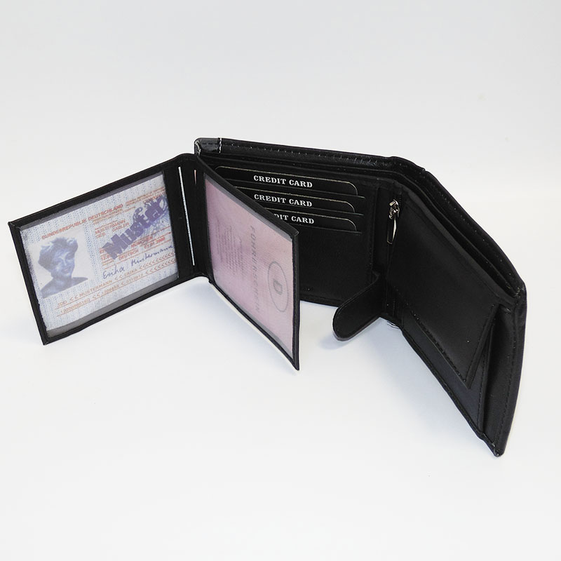 Pánská černá/šedá kožená peněženka BULL Leather s monogramem (ražba)