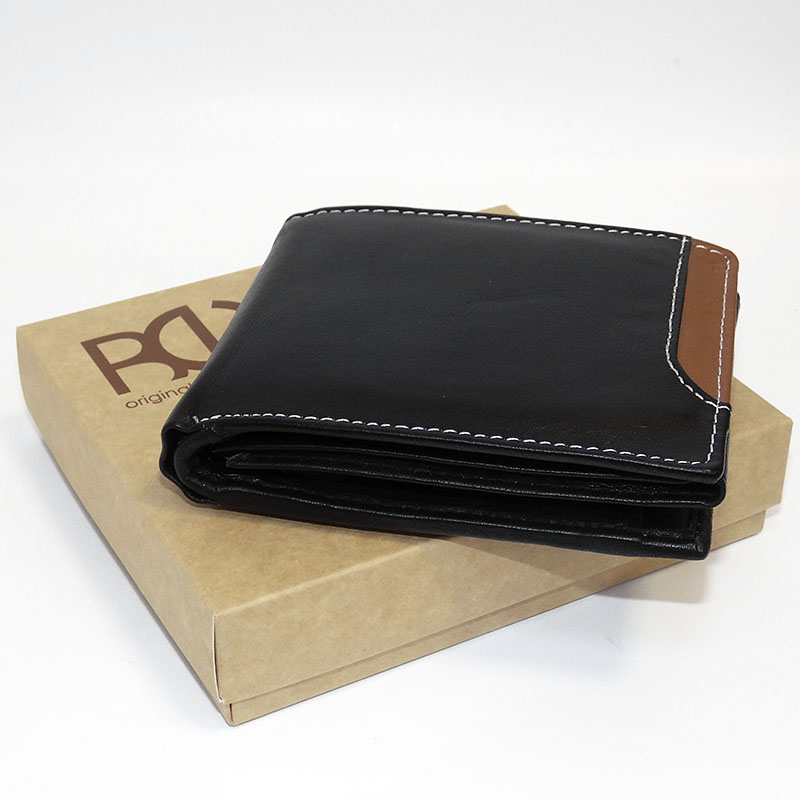 Pánská černá/hnědá kožená peněženka BULL Leather s monogramem (ražba)