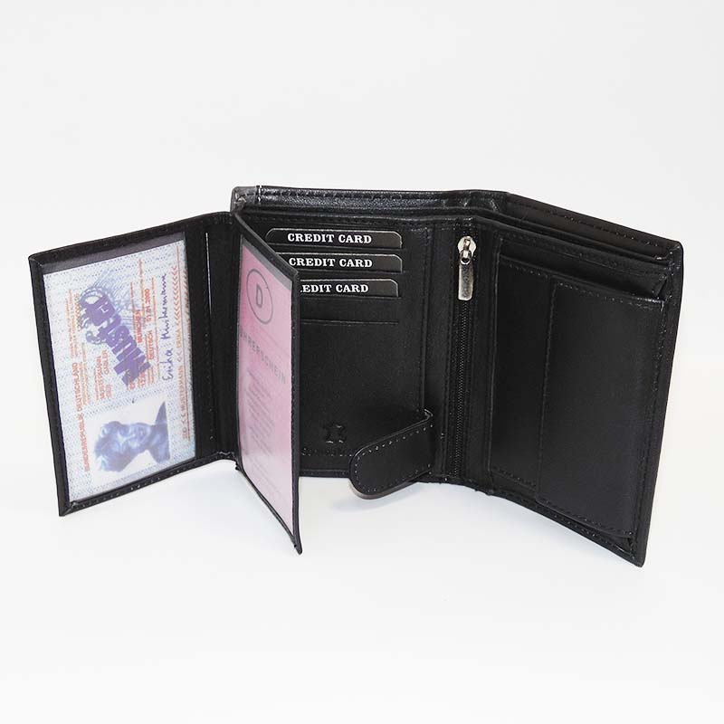 Pánská černá/šedá kožená peněženka BULL Leather s monogramem (ražba)