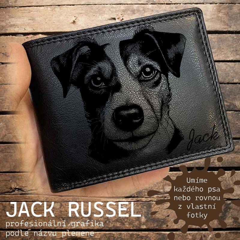 Kožená peněženka se psem JACK RUSSEL nebo jakákoliv rasa, navíc jméno a text | více barev a typů kůže