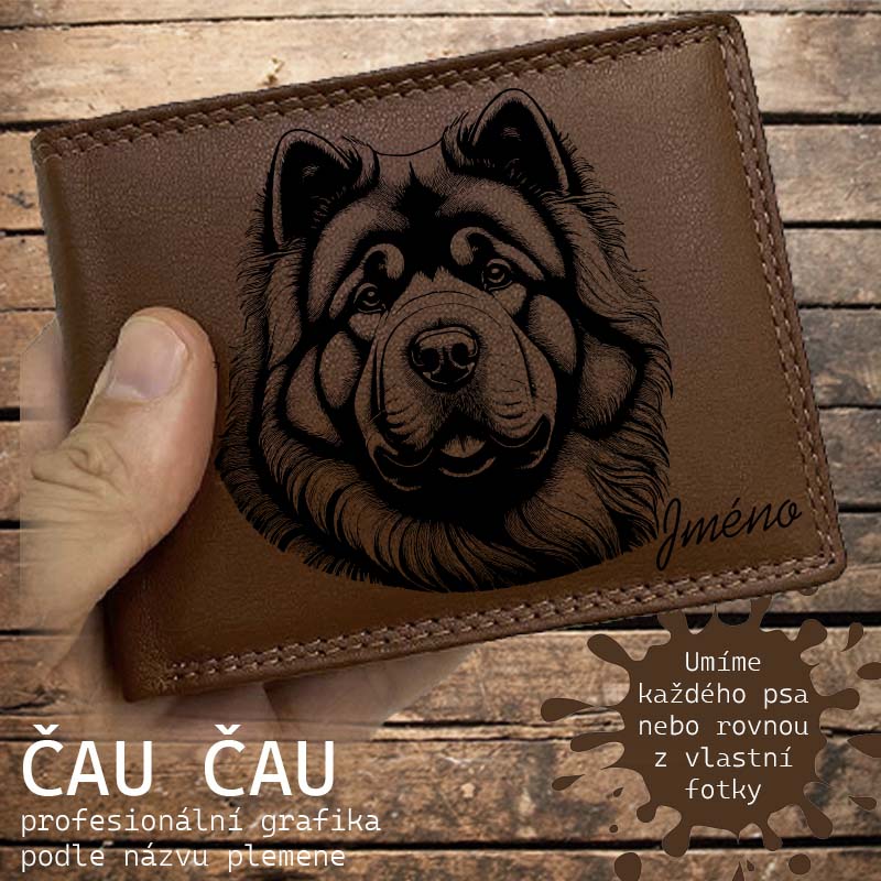 Kožená peněženka se psem ČAU ČAU nebo jakákoliv rasa, navíc jméno a text | více barev a typů kůže