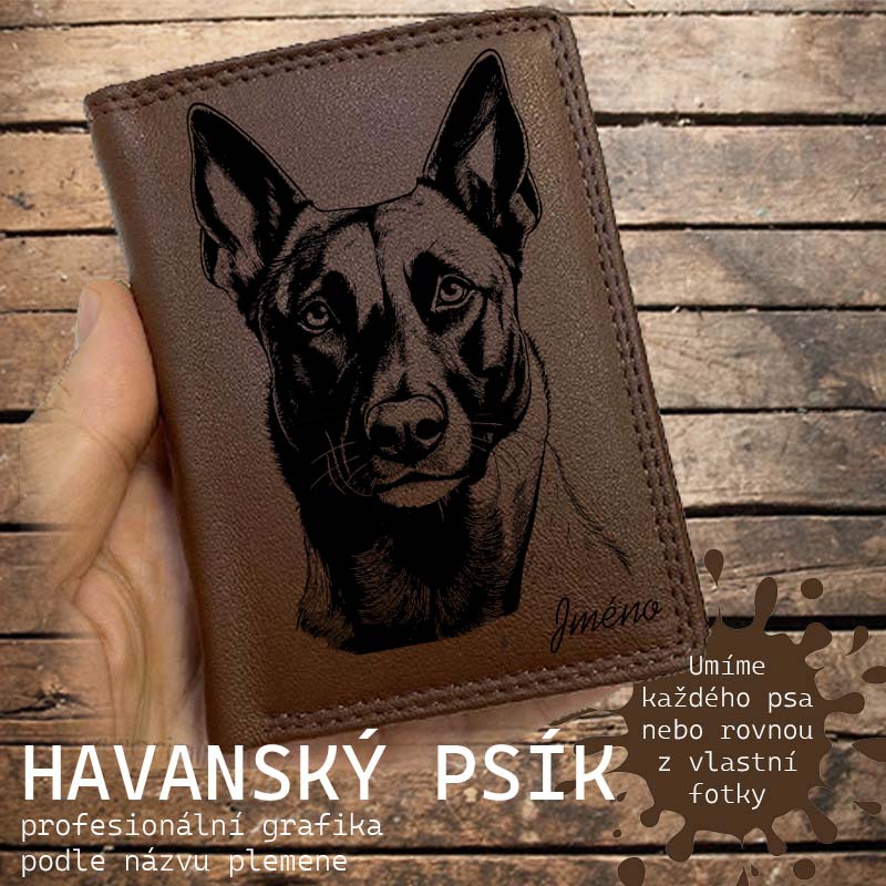 Kožená peněženka se psem BELGICKÝ OVČÁK nebo jakákoliv rasa, navíc jméno a text | více barev a typů kůže