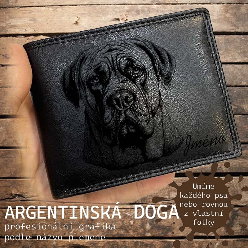 Kožená peněženka se psem ARGENTINSKÁ DOGA nebo jakákoliv rasa, navíc jméno a text | více barev a typů kůže