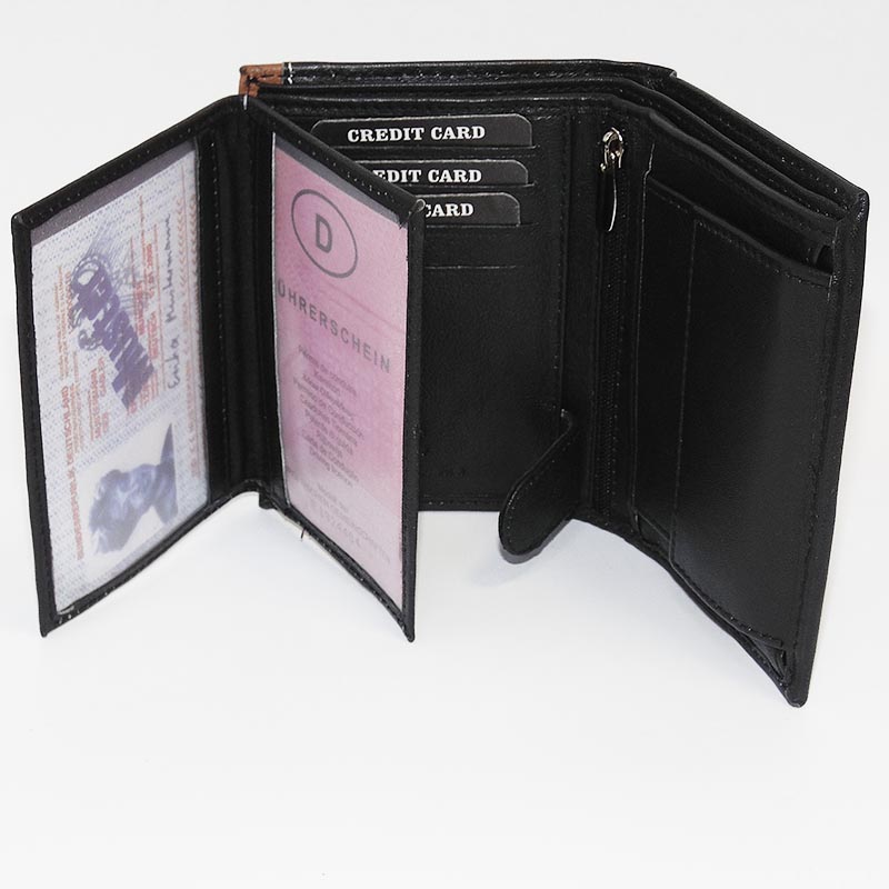 Pánská černá/hnědá kožená peněženka BULL Leather s monogramem (ražba)