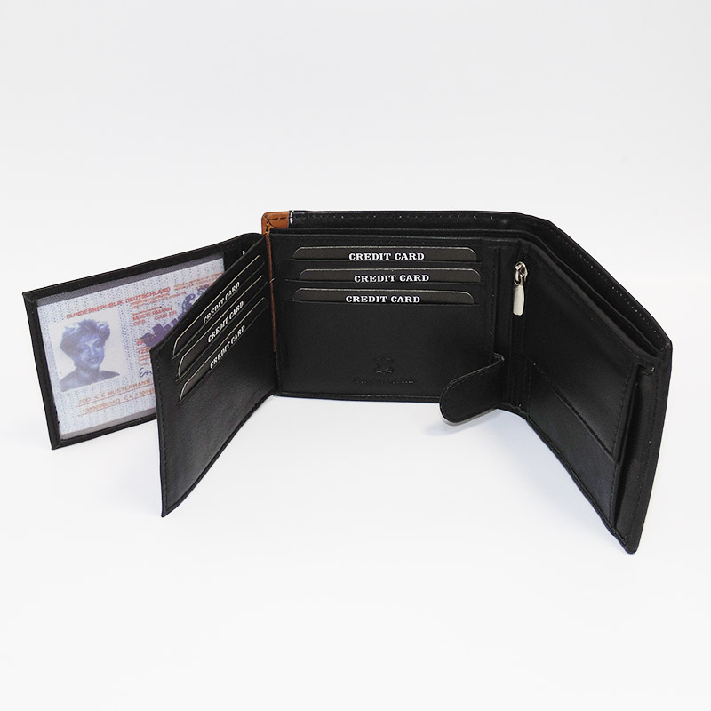 Pánská černá/hnědá kožená peněženka BULL Leather s monogramem (ražba)