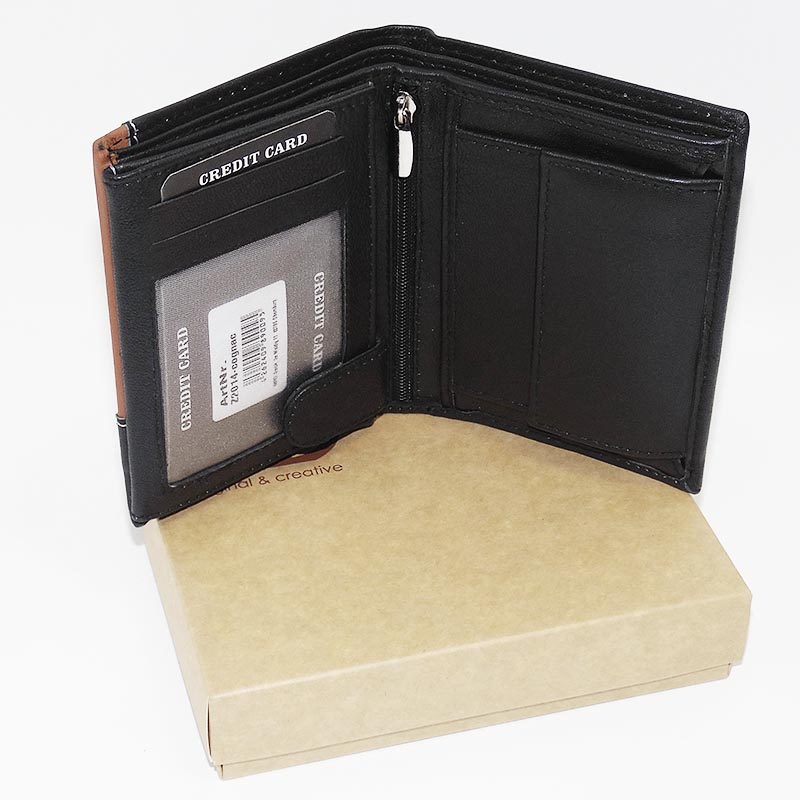 Pánská černá/hnědá kožená peněženka BULL Leather s monogramem (ražba)