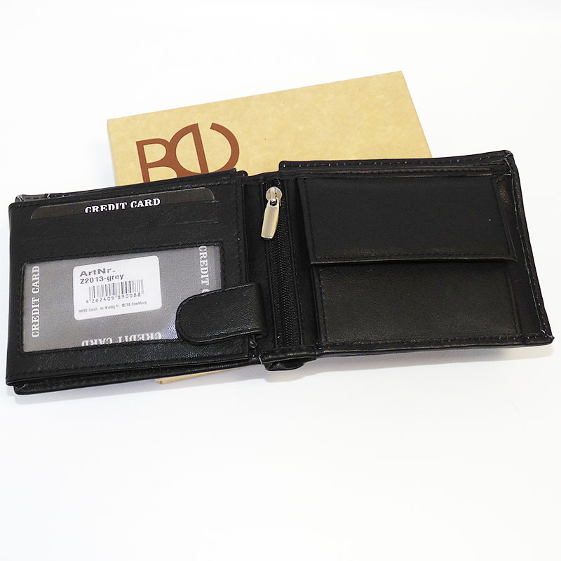 Pánská černá/šedá kožená peněženka BULL Leather s monogramem (ražba)