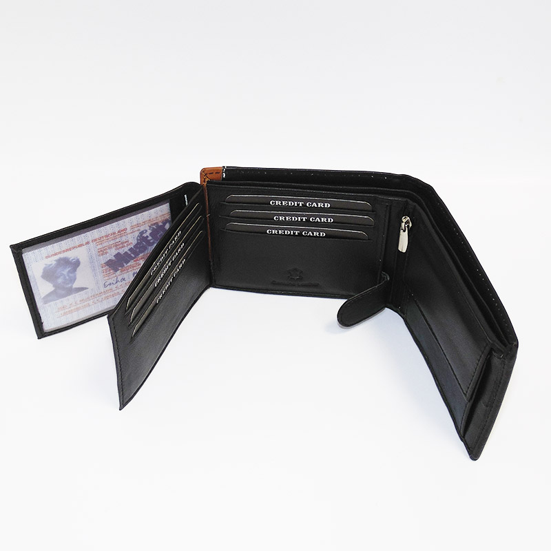 Pánská černá/hnědá kožená peněženka BULL Leather s monogramem (ražba)
