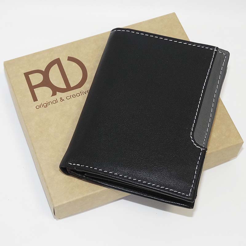 Pánská černá/šedá kožená peněženka BULL Leather s monogramem (ražba)