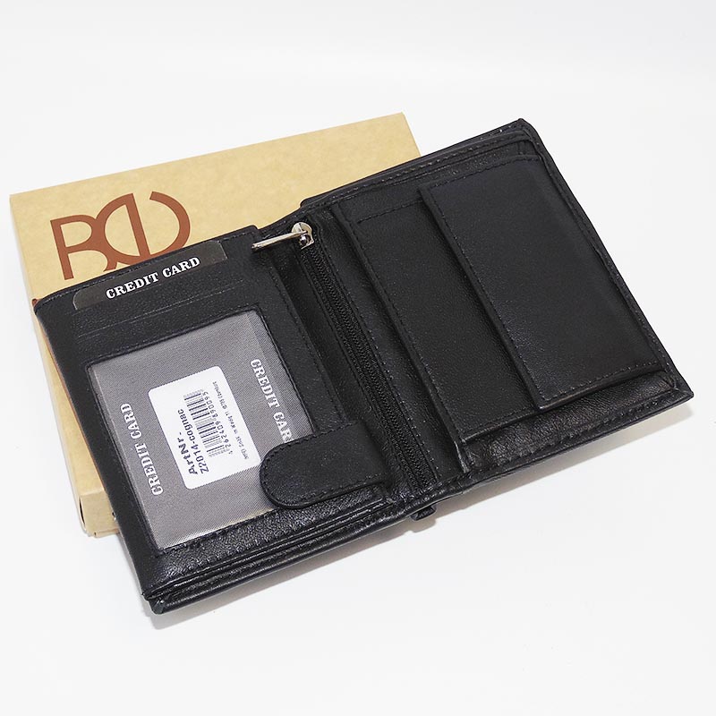 Pánská černá/hnědá kožená peněženka BULL Leather s monogramem (ražba)