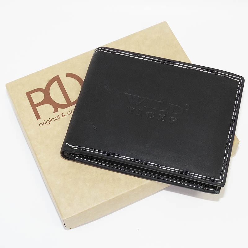 Černá kožená peněženka s ražbou vlastního monogramu | OUTLET TvujOriginal.cz
