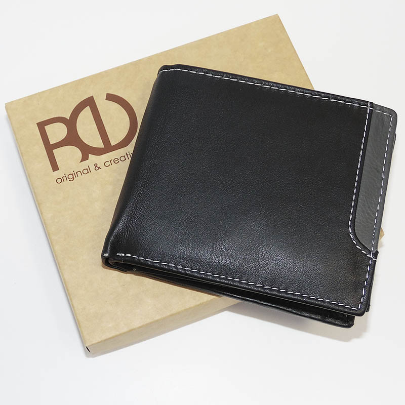 Pánská černá/šedá kožená peněženka BULL Leather s monogramem (ražba)