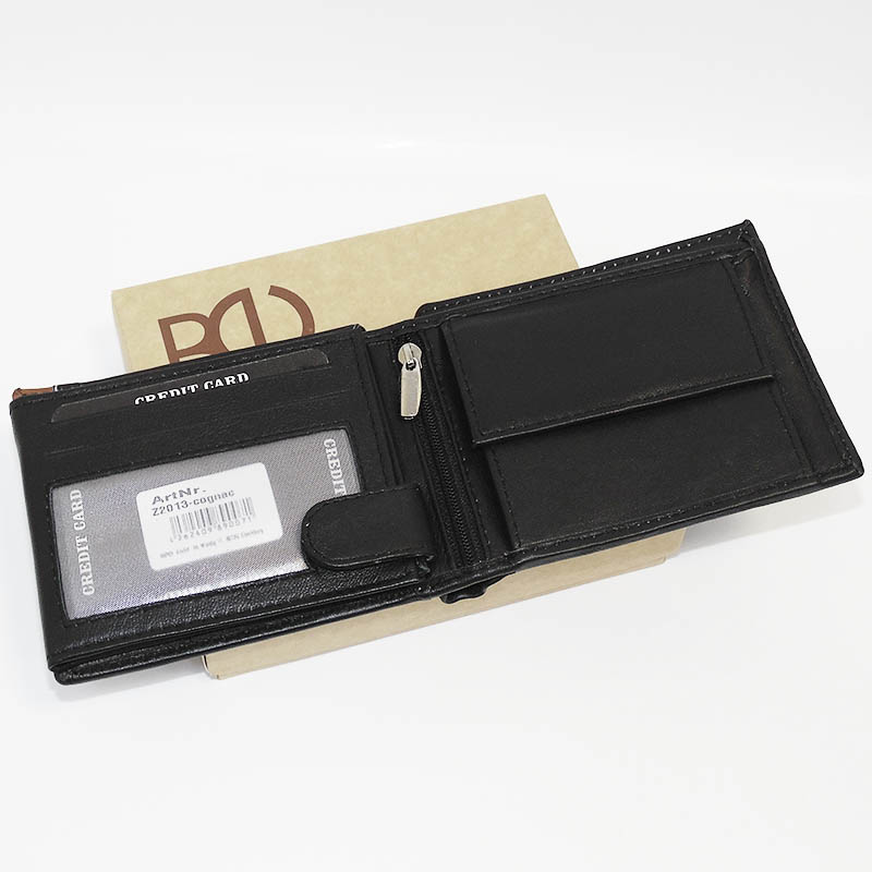 Pánská černá/hnědá kožená peněženka BULL Leather s monogramem (ražba)