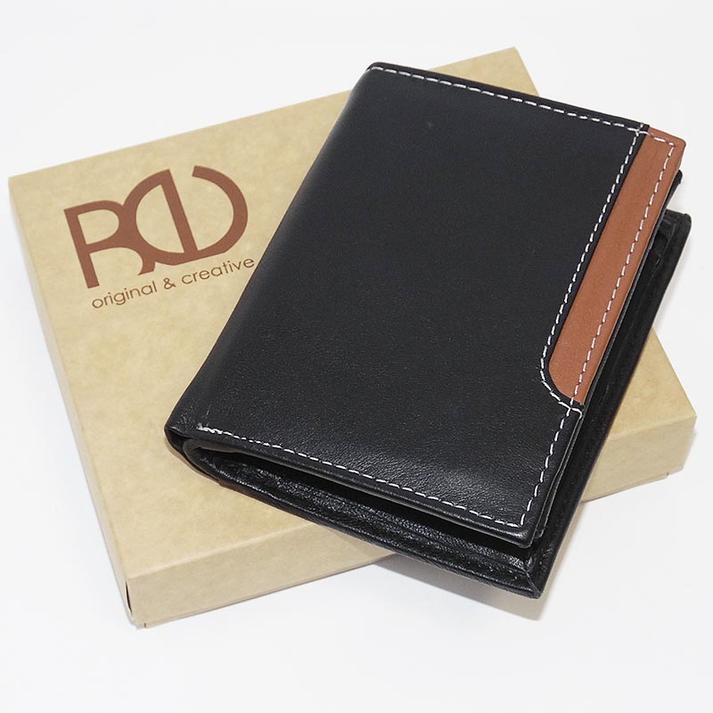 Pánská černá/hnědá kožená peněženka BULL Leather s monogramem (ražba)