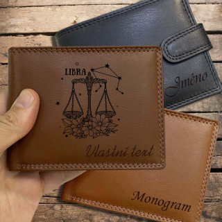 VÁHY znamení, více barev kůže a typů, pánská nebo dámská kožená peněženka se znamením zvěrokruhu a jménem | OUTLET TvujOriginal.cz