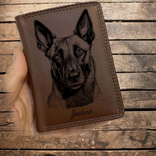 Kožená peněženka se psem BELGICKÝ OVČÁK MALINOIS nebo jakákoliv rasa, navíc jméno a text | více barev a typů kůže