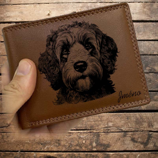 Kožená peněženka se psem GOLDENDOODLE nebo jakákoliv rasa, navíc jméno a text | více barev a typů kůže